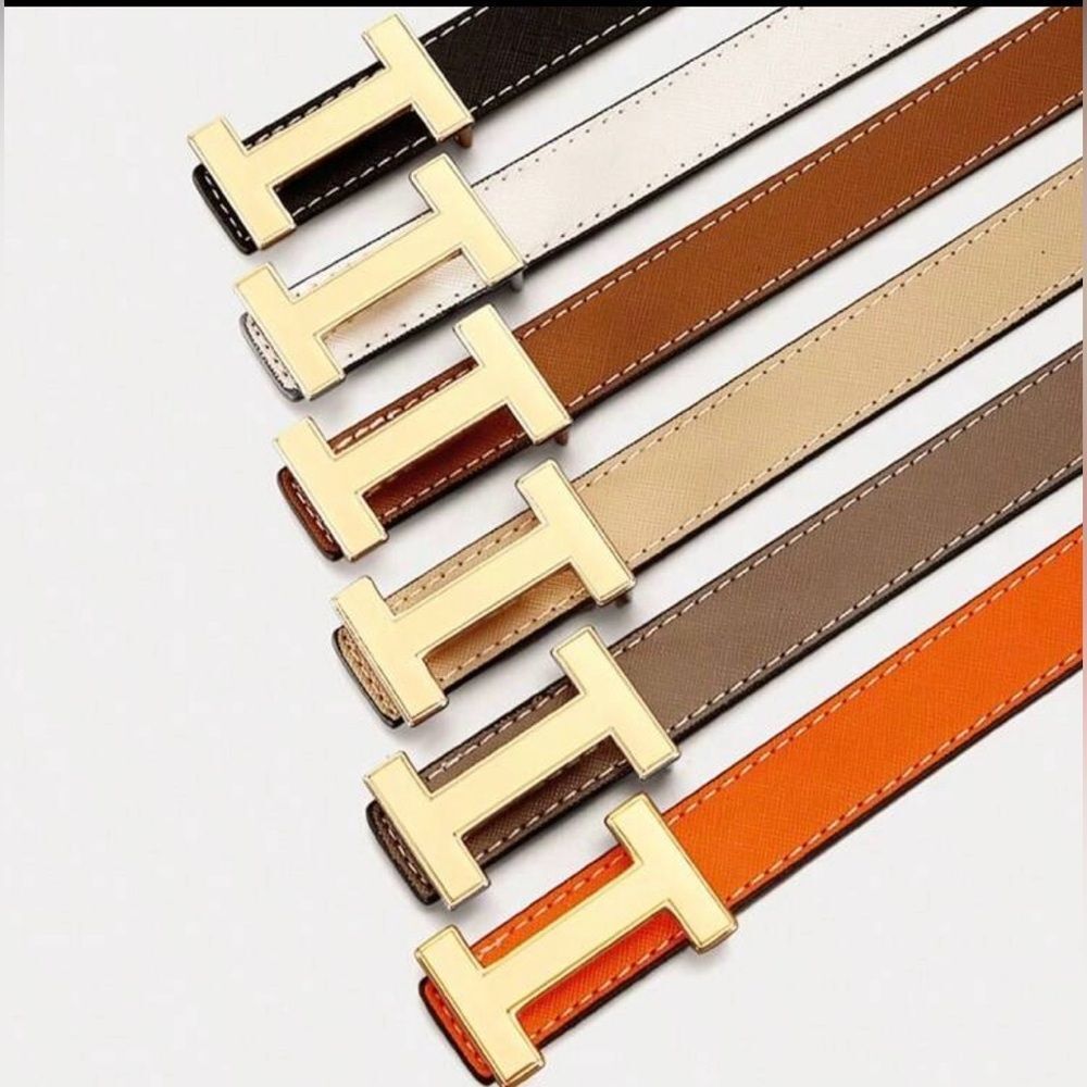*H* Logo (1) BEIGE Belt Equestrian Beige Buckle PU Leather